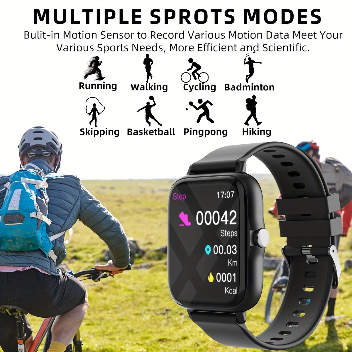 Smart Watch with 4.65cm Touch Screen Multi-Sport Modes Music Control Remote Camera Wireless Calling Pedometer for IOS
