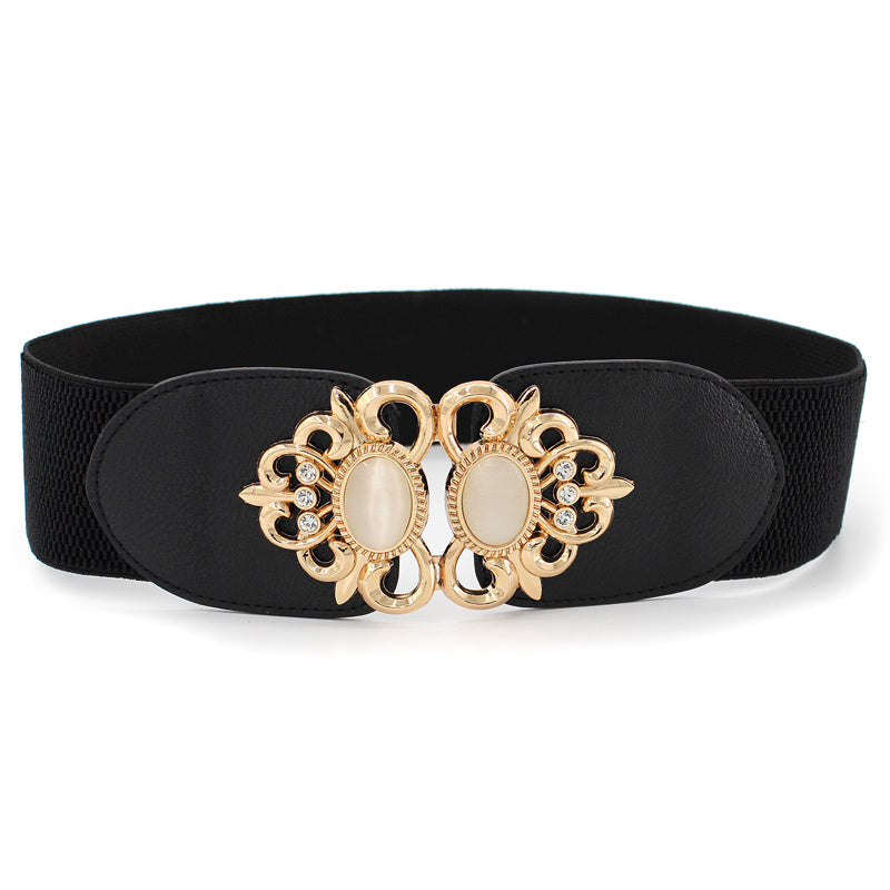 Ayollar uchun sun'iy toshlar va metall tokchali elastik yuqori bel belbog'