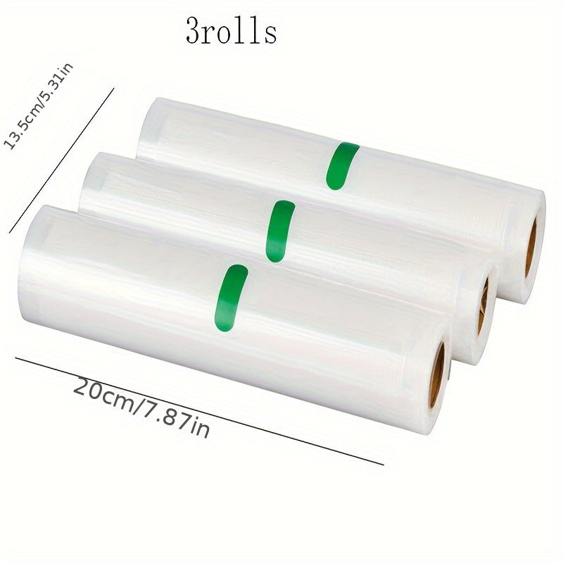 Juego de 3 rollos de bolsas para selladora al vacío para almacenamiento de alimentos, frutas, verduras, carnes
