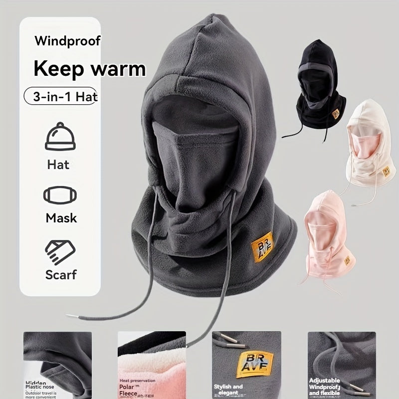 Winter 3-in-1 Ski Hat Face Mask Neck Warmer Polar Fleece Sports Cap