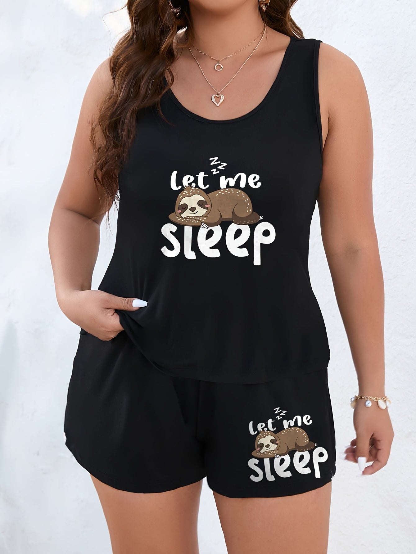 Plus Size Women’s Loungewear Set Comfortable Sleepwear Shorts Cartoon Sloth