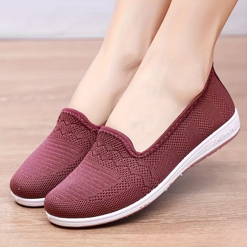 Women's Black Slip-On Loafers Breathable Knit Non-Slip Rubber Flats