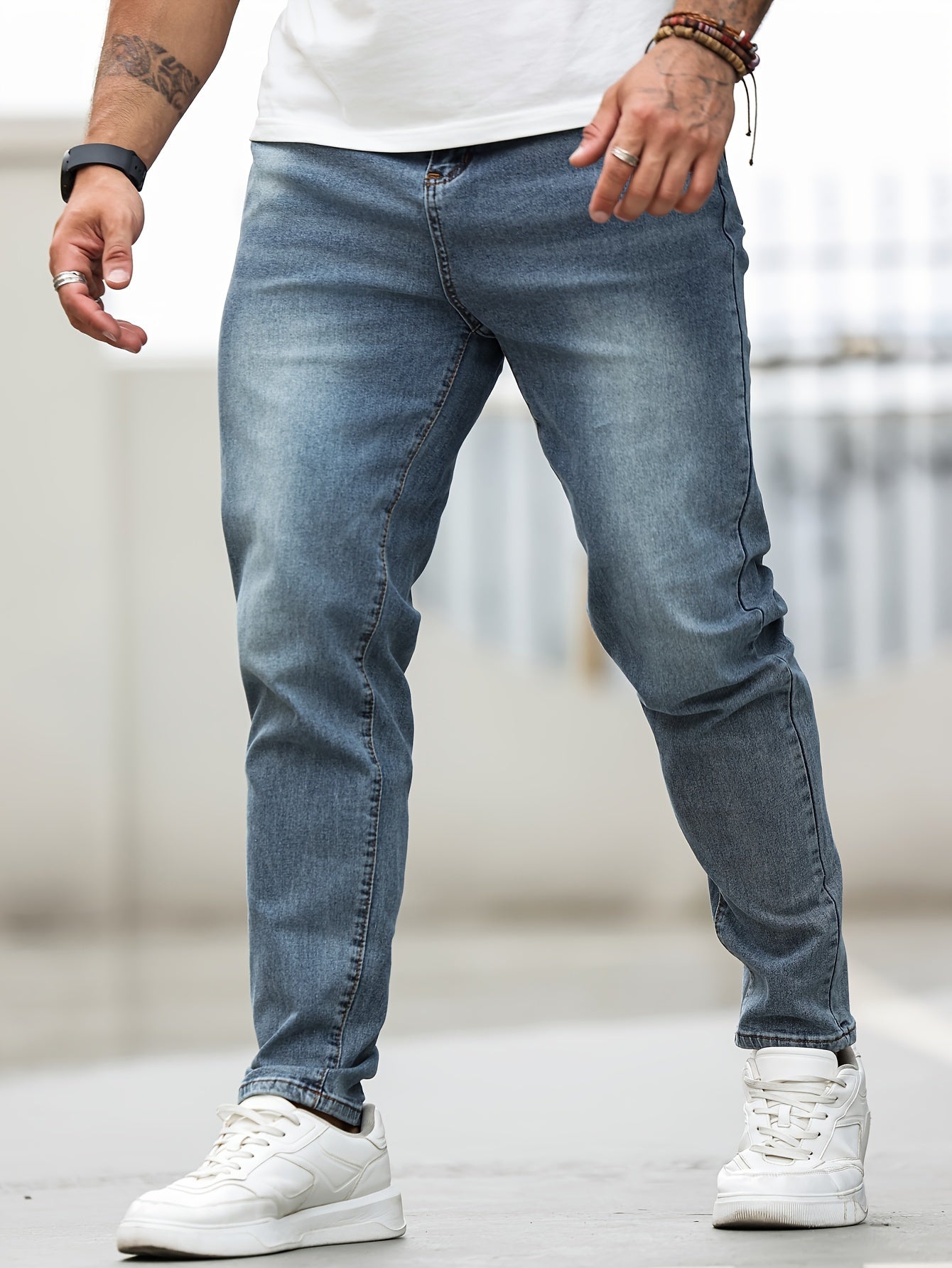 Men's Plus Size Skinny Jeans Denim Cotton Polyester Tencel Elastane All-Season
