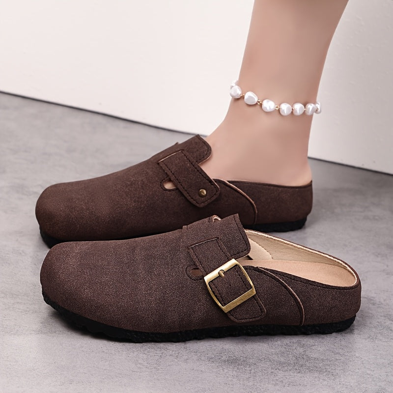 Women's Spring Retro Slip-On Flat Shoes Casual Lazy Shoes with Adjustable Buckle