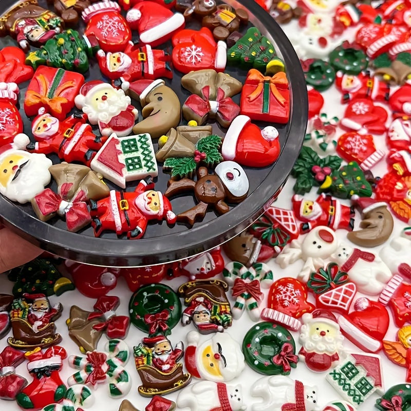 Set of 50 Holiday Flatback Charms for DIY Crafts and Jewelry Making Reindeer Snowman Seasonal Decorations