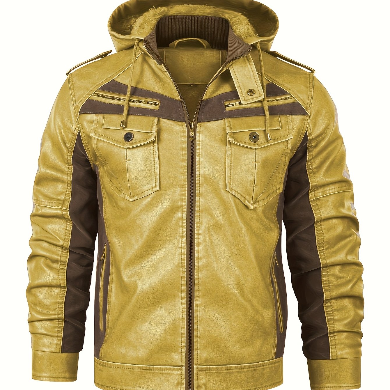 Men's Vintage Hooded Zip-Up Jacket with Velvet Lining and Woven Fabric