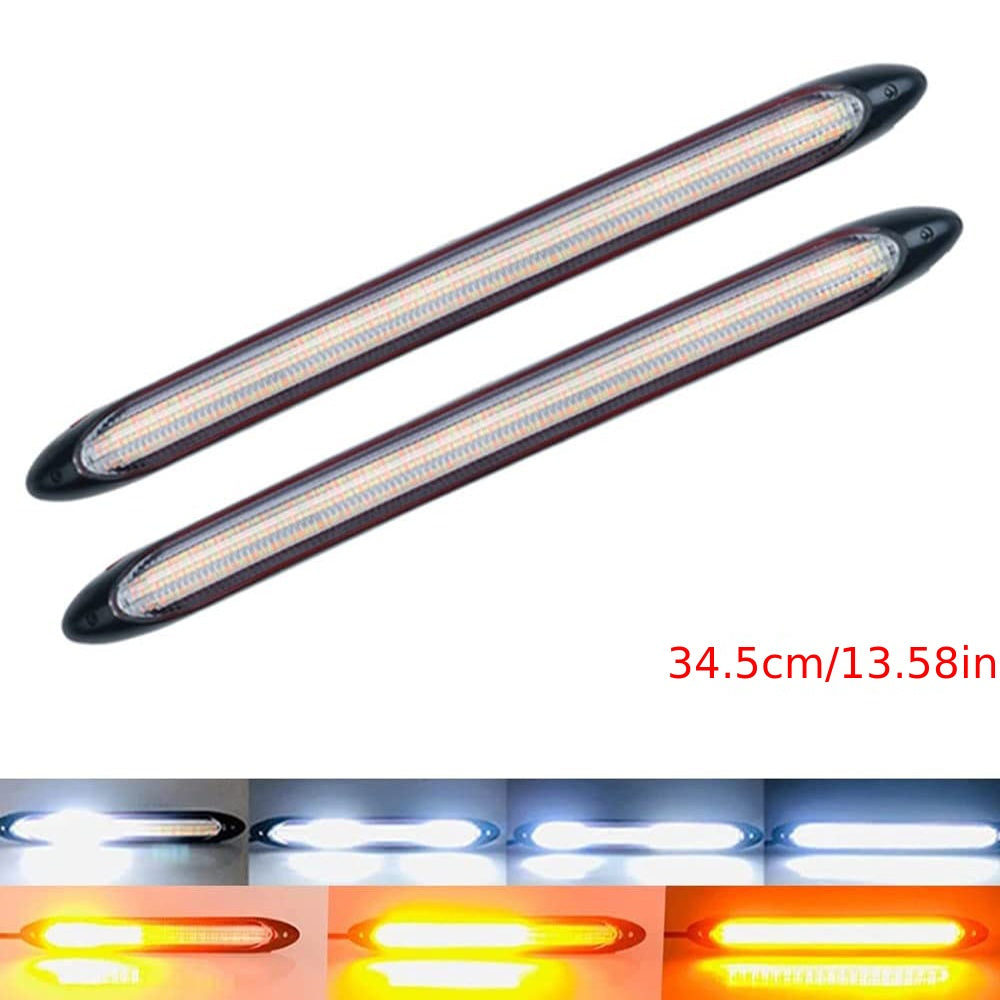 2-Pack 12V LED Daytime Running Lights Yellow Car DRL Strips Hardwired