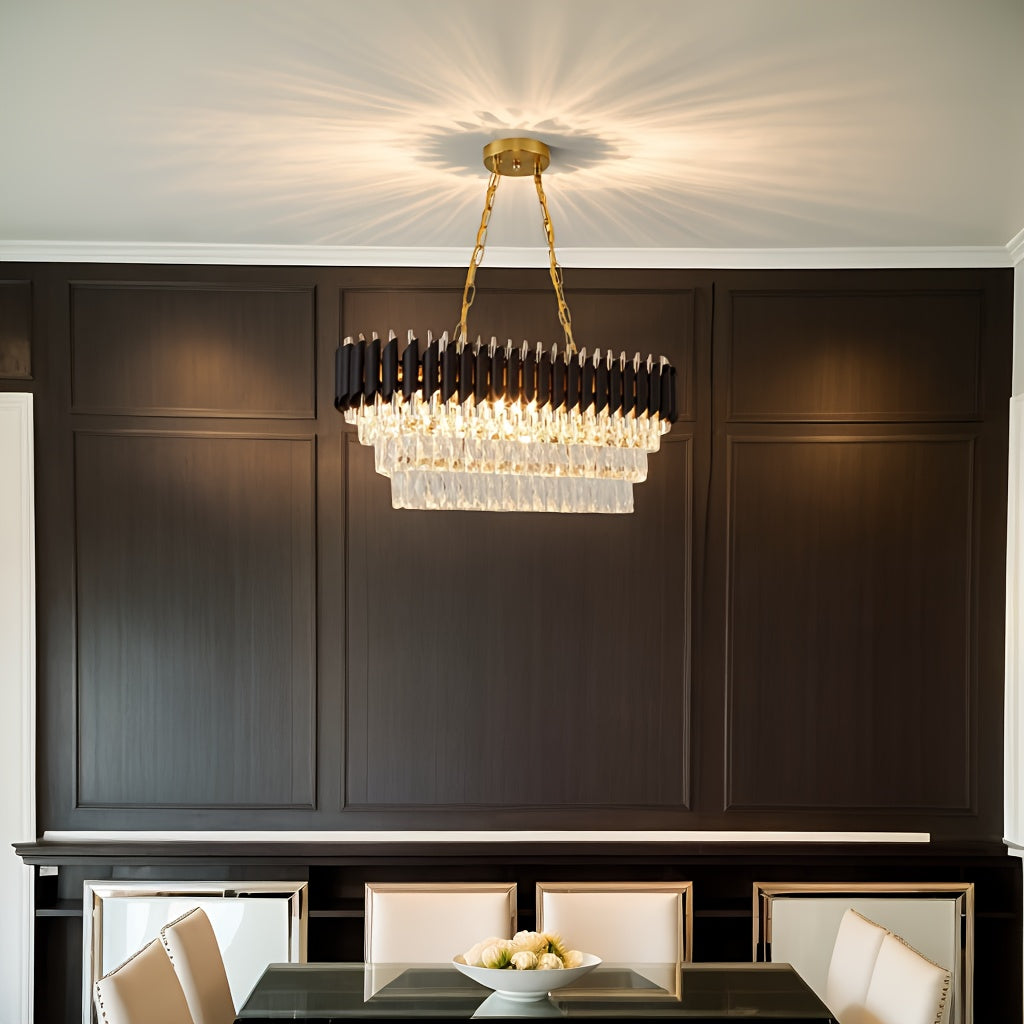 8-Light Black and Gold Chandelier for Kitchen Island Dining Room 32 Inch Oval Semi Flush Mount