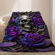 Hypoallergenic Flannel Throw Blanket with Skull and Roses Print for Adults and Kids