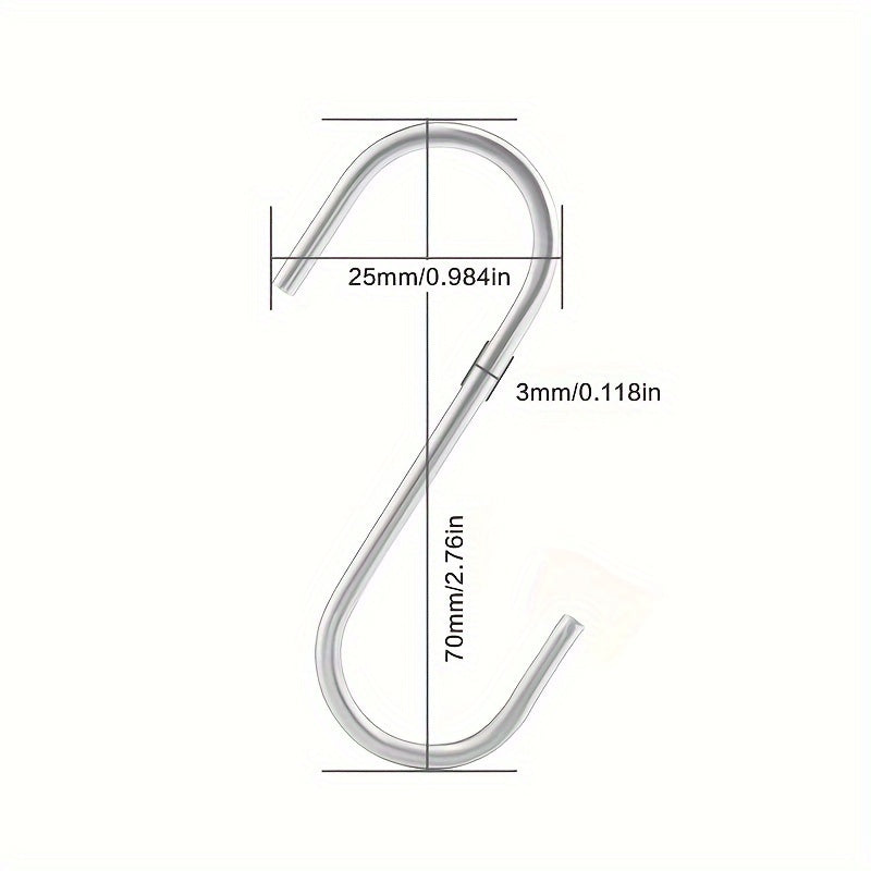 10 Stainless Steel S-Hooks for Kitchen Bathroom and Bedroom Hanging Towels Bags Accessories