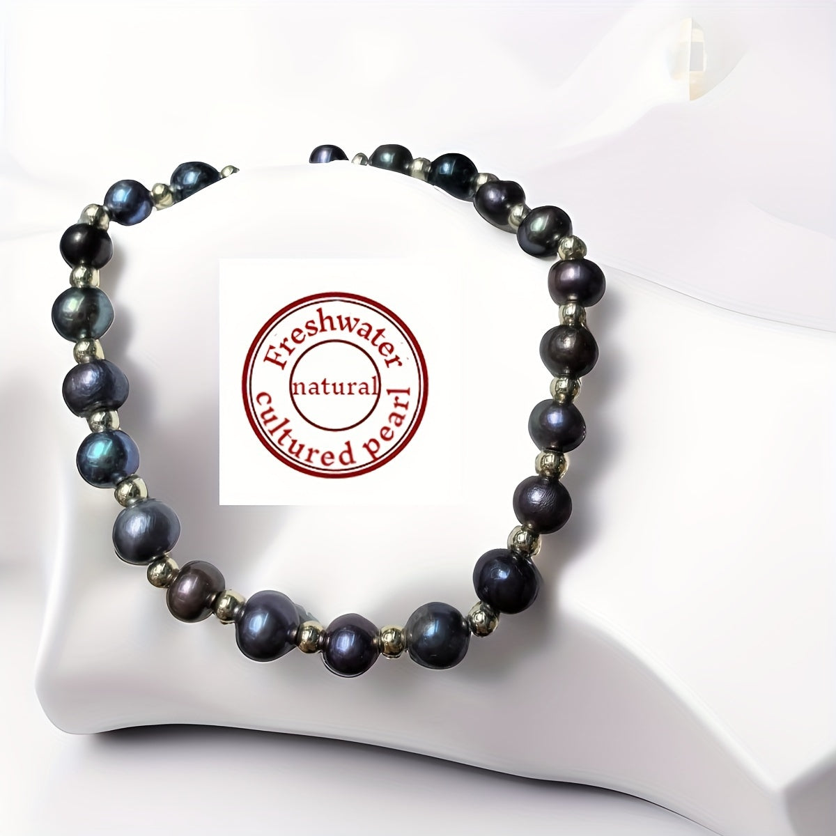 Black Freshwater Pearl Bracelet Beaded Stretch Wristband for Couples Gift