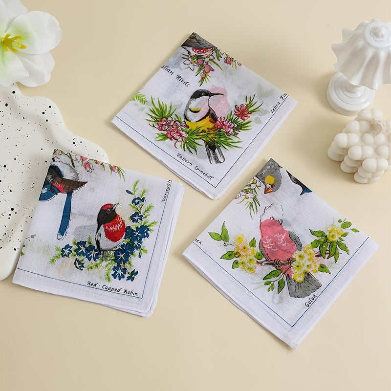 Set of 6 Cotton Handkerchiefs for Men and Women Butterfly and Bird Prints Soft and Absorbent