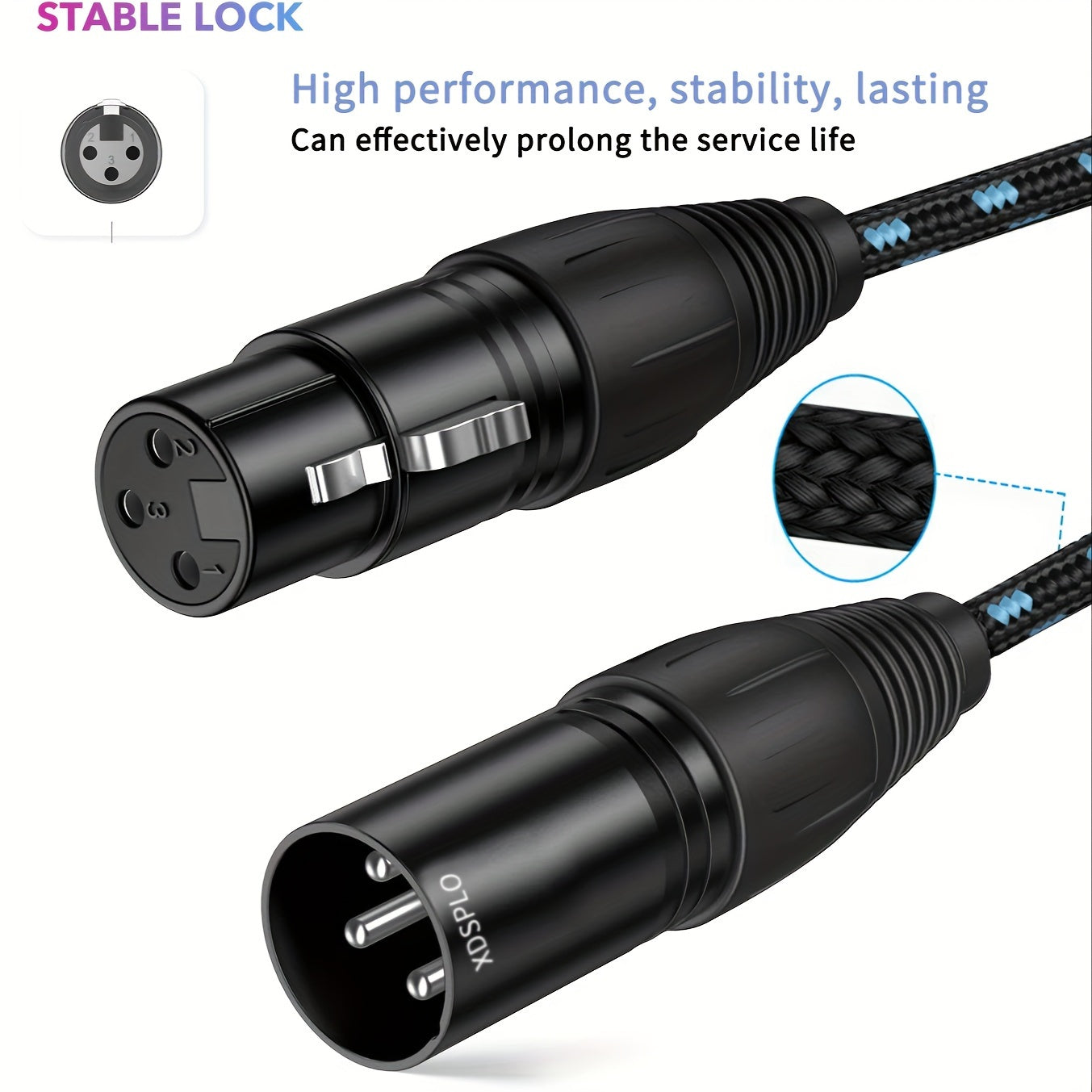 High-Fidelity XLR Male to Female Microphone Cable Nylon Braided Copper Core 3-Pin