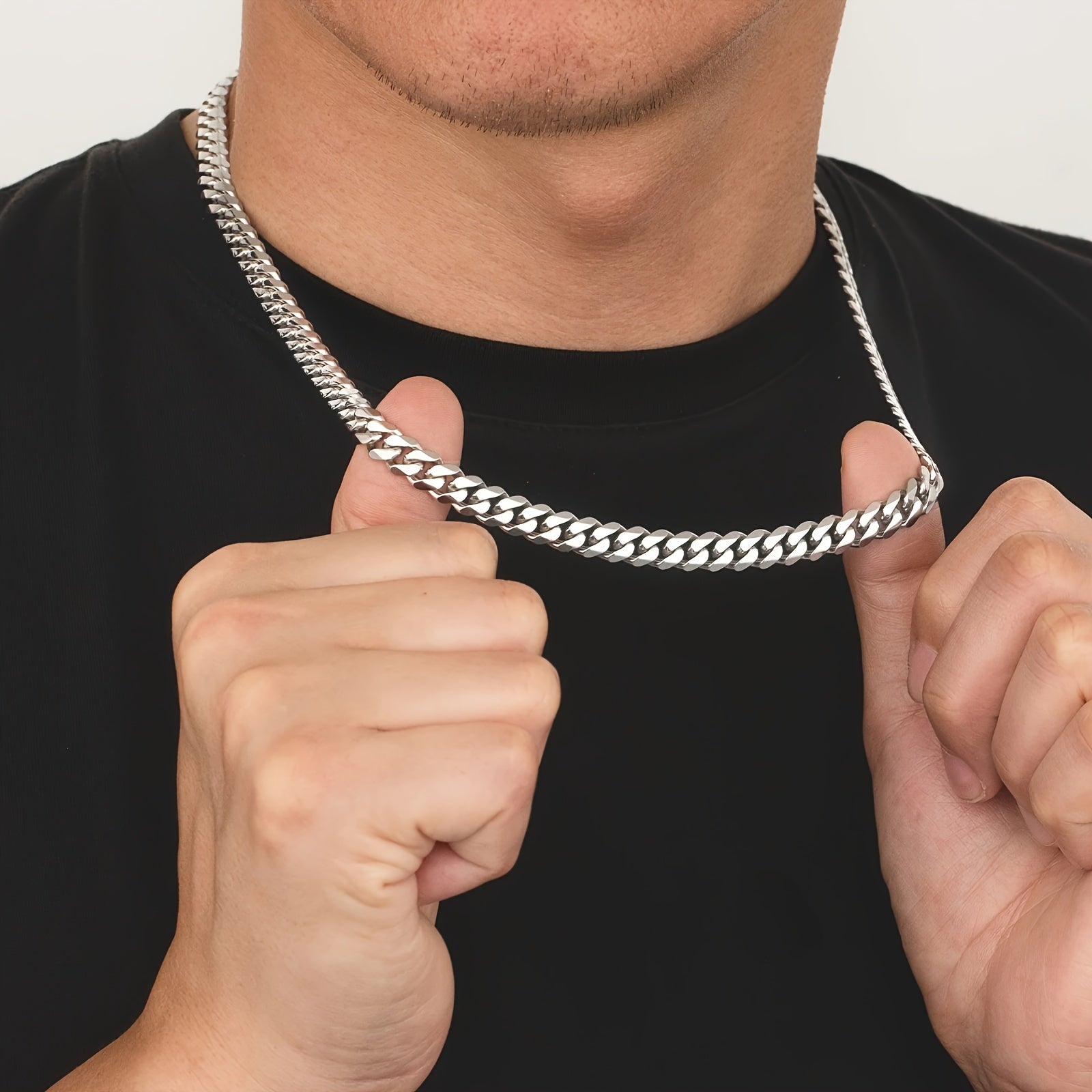 8mm zanglamaydigan po'lat Miami Cuban zanjiri, taqlidiy olmos kesilgan, 6 tomonli taqinchoq