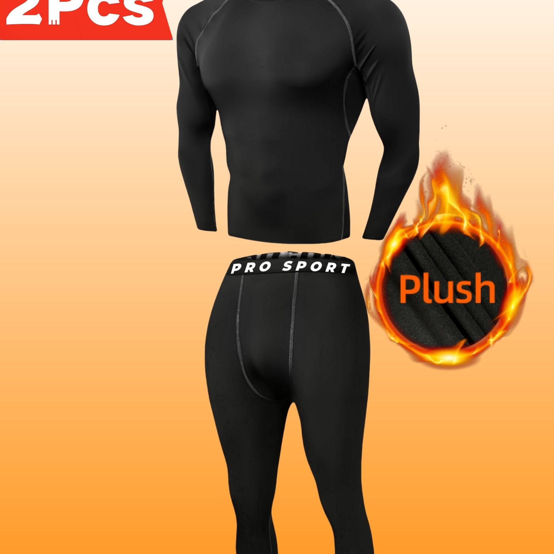 Plus Size Men's Thermal Underwear Set Fleece Compression Shirt Breathable Leggings Fall Winter