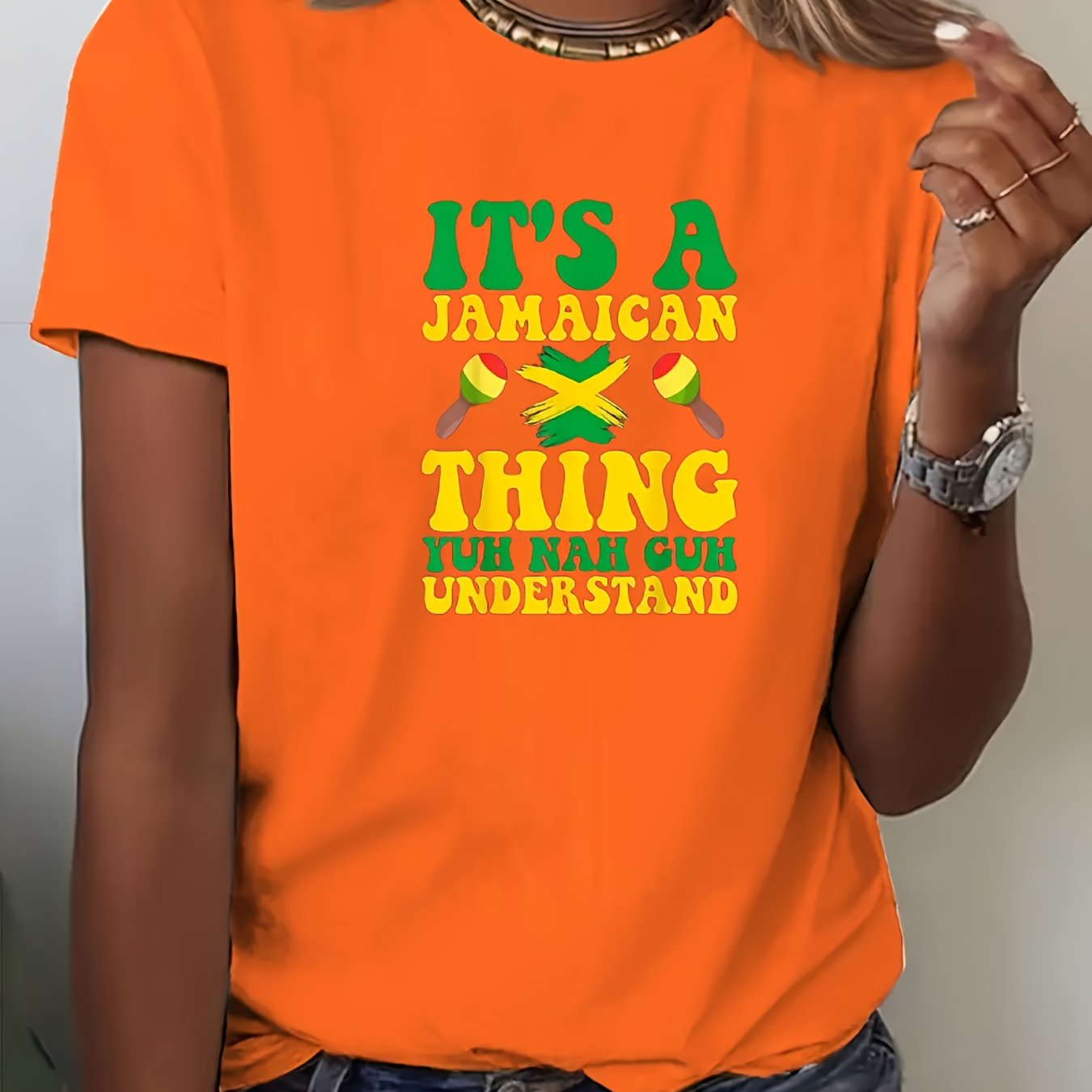 Camiseta gráfica con bandera de Jamaica para mujer, manga corta, top casual negro
