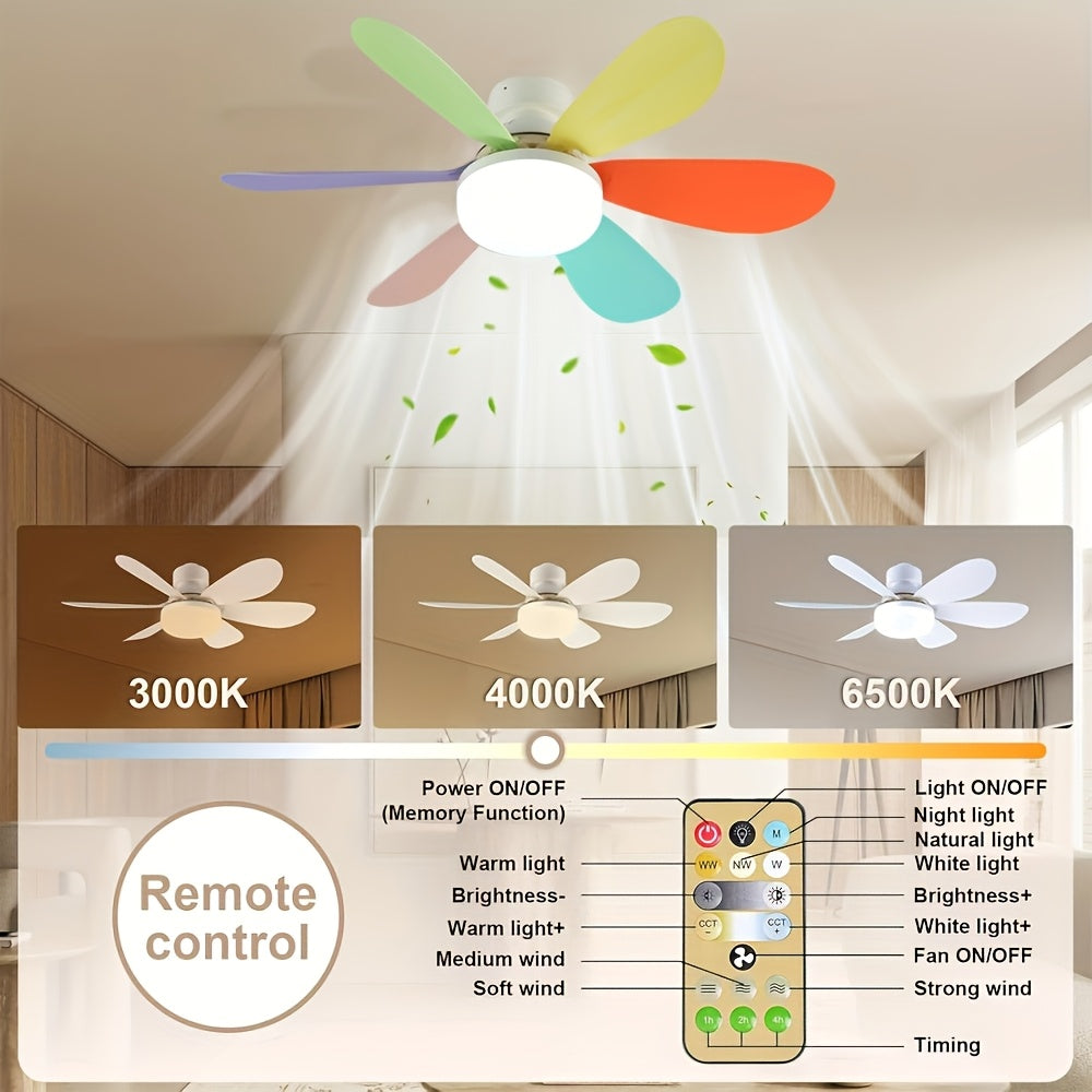 LED Smart Ceiling Fan Light with Remote Control, Timer, 6 Blades, Adjustable Brightness and Color Temperature