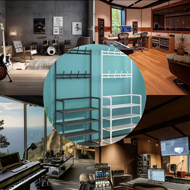 Metal Entryway Storage Rack with Shoe Shelves Hooks and Coat Stand in White or Black