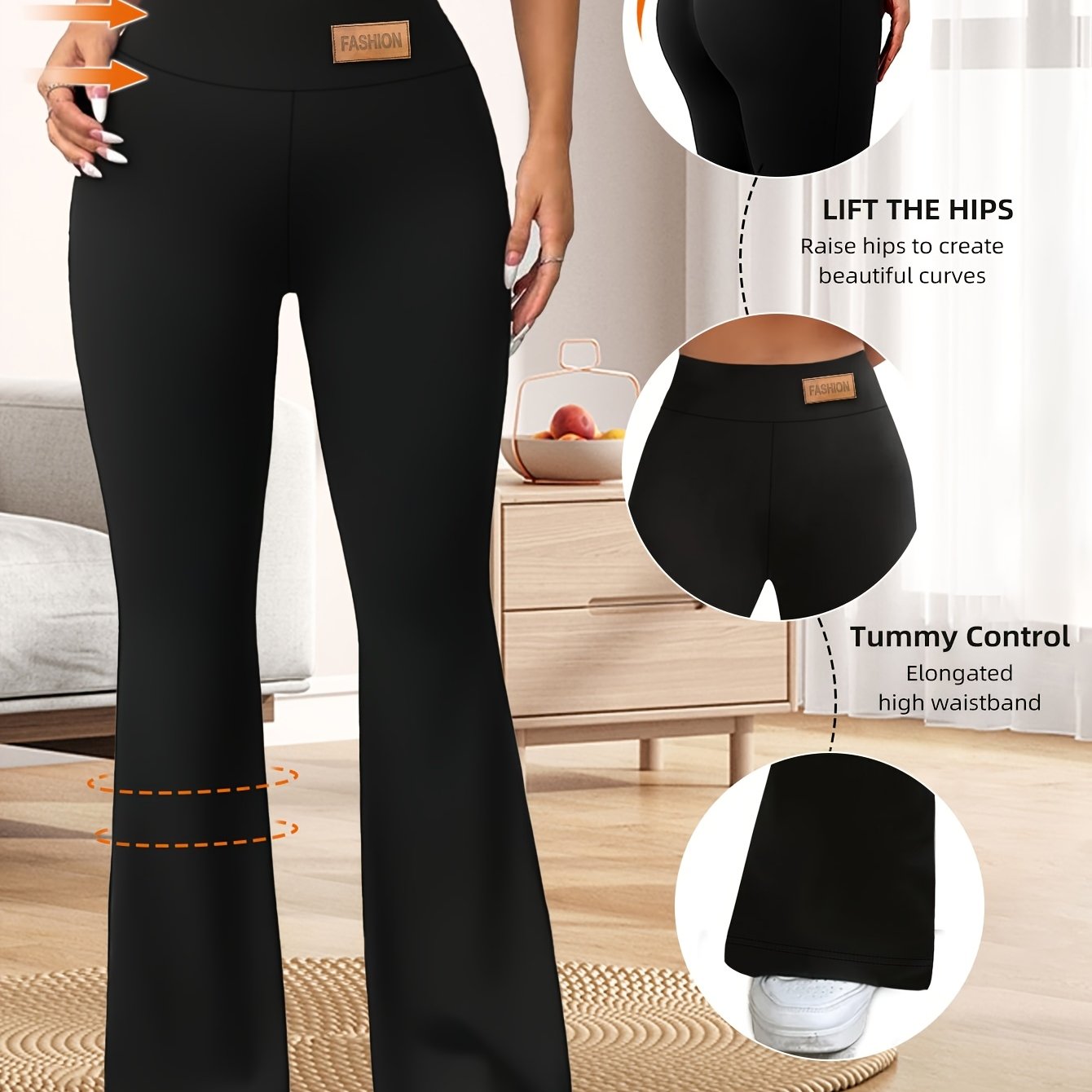 Ayollar uchun keng ochiladigan legginslar, yuqori bel, elastik bel, o'rta balandlik, qora