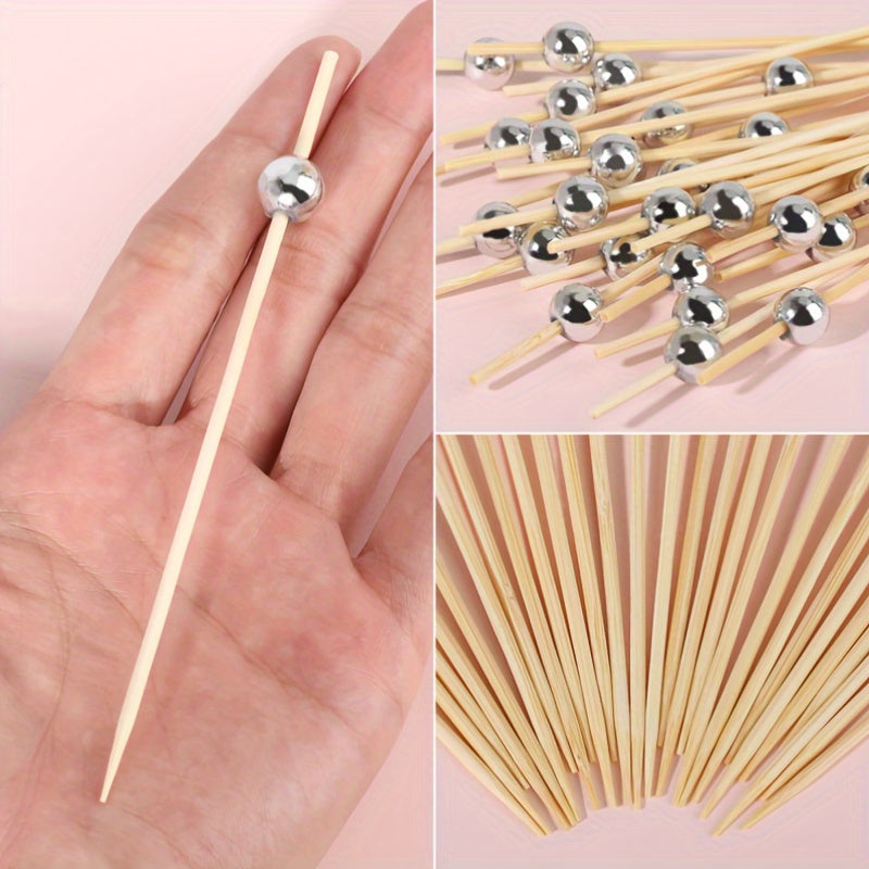 Set of 100 Pearl Bamboo Toothpicks for Weddings and Parties