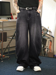 Men's Faded Washed Loose Fit Denim Jeans for Street Style All-Season