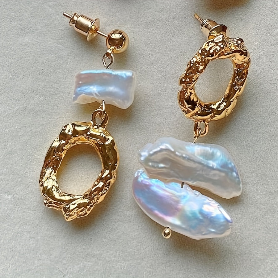 Boho uslubidagi yangi suv barokko marvaridli quloq uzuklari, tabiiy oq Biwa marvaridi bilan, dekabr tug'ilgan toshi uchun mukammal, bohem uslubidagi bayram modasi, qoplamasiz, har kuni kiyish uchun yoki Sevishganlar kuni sovg'asi sifatida ajoyib.