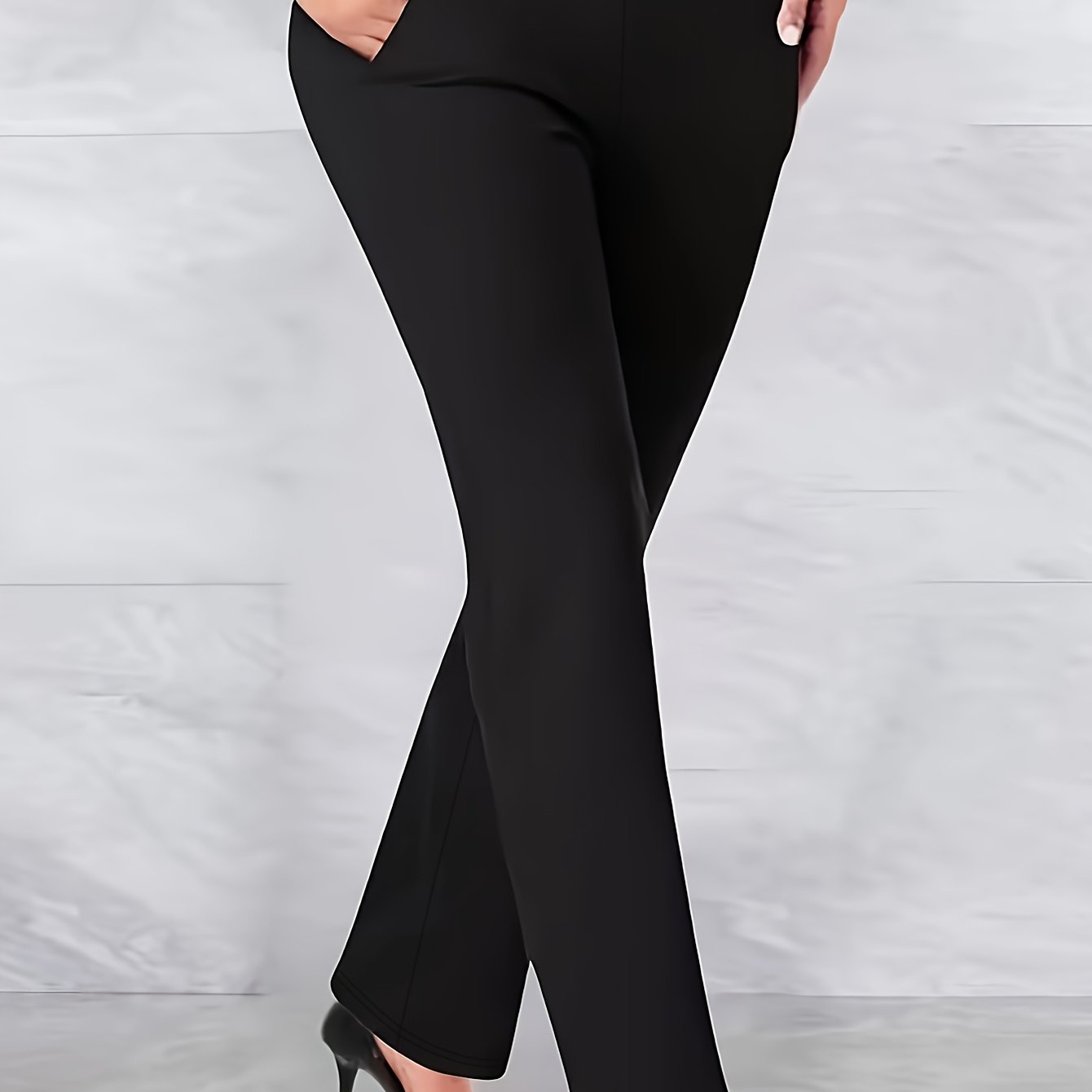 Women’s Plus Size High-Waisted Stretch Straight Leg Trousers | Non-Transparent, Office & Formal Wear