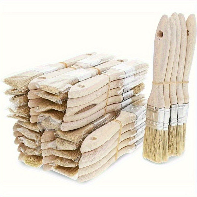 Set of 2/3 Flat Bristle Paint Brushes with Wooden Handles for Art and Handwork Indoor Outdoor