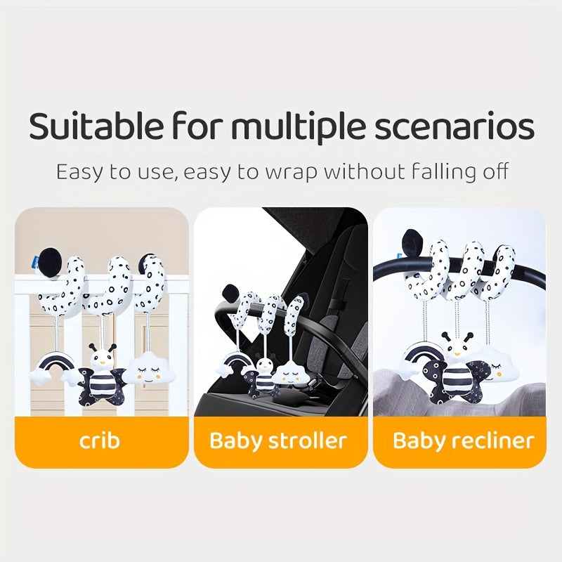 Black and White Baby Hanging Toys with Animal Designs for Strollers and Car Seats