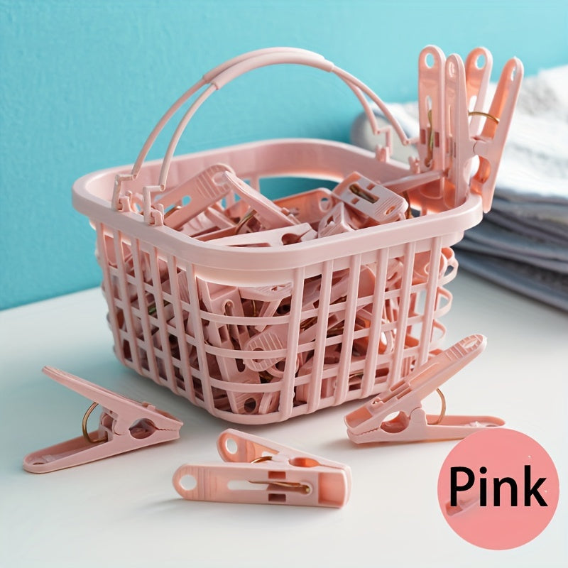 Розовый пластиковый набор прищепок с корзиной для хранения, зажимы для белья и сушки носков