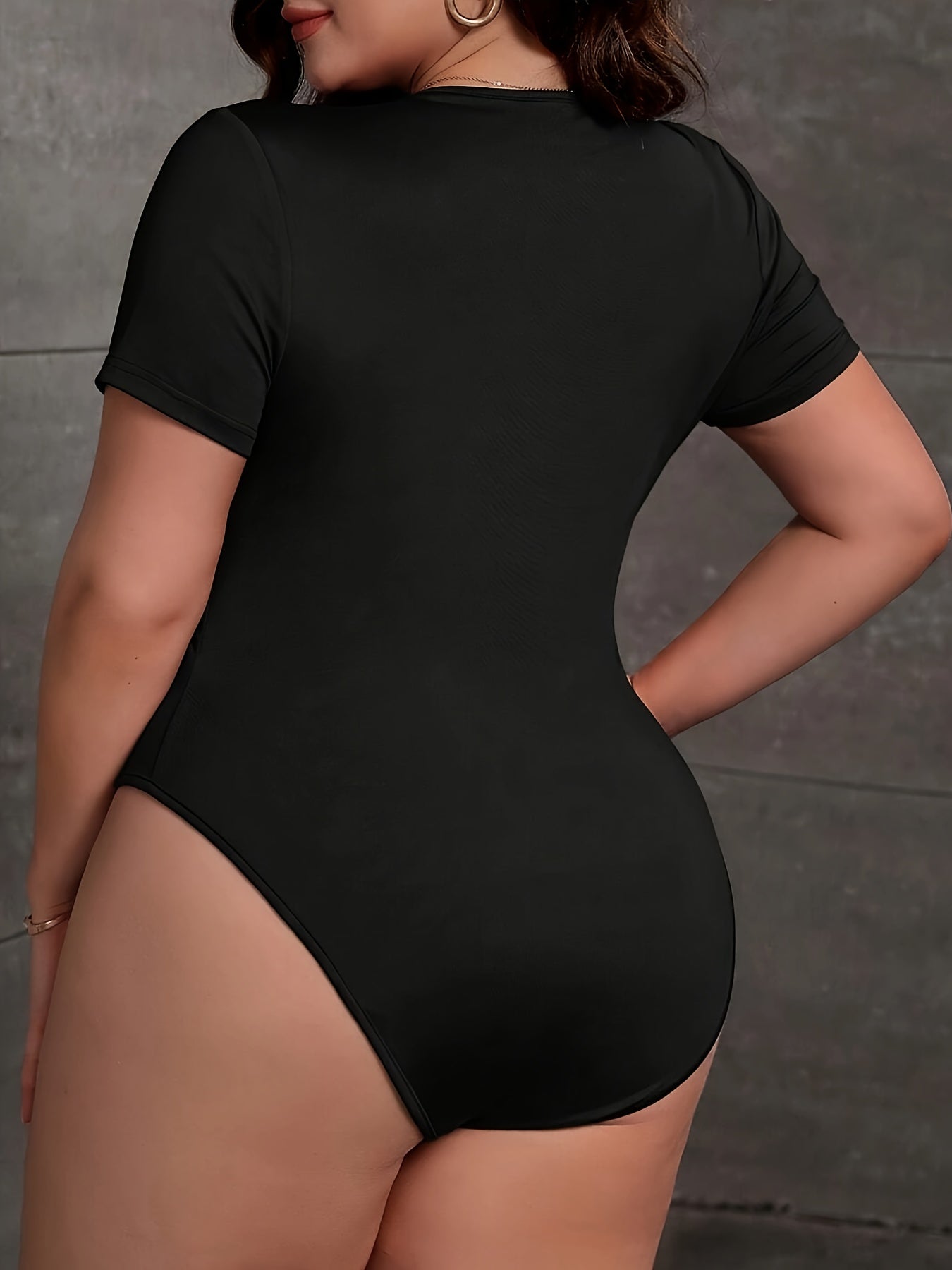 Plus Size Black Bodycon Bodysuit Stretchy All-Season Women's Fashion