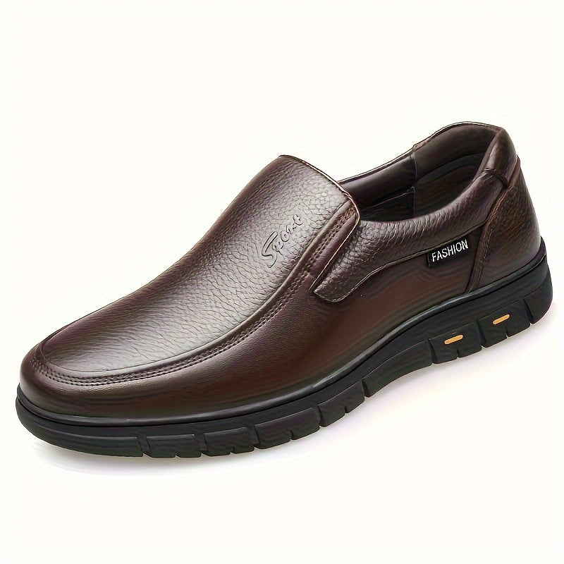 Men's Formal Slip-On Shoes Wear-Resistant Non-Slip Rubber Sole Solid Color Leather