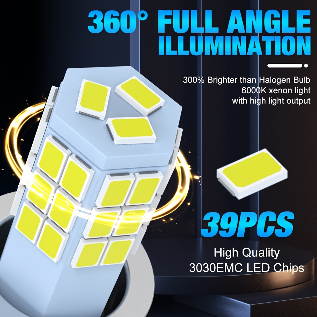 2-Pack LED Brake Light Bulbs for Cars 1156 1157 39 SMD Chips 12V