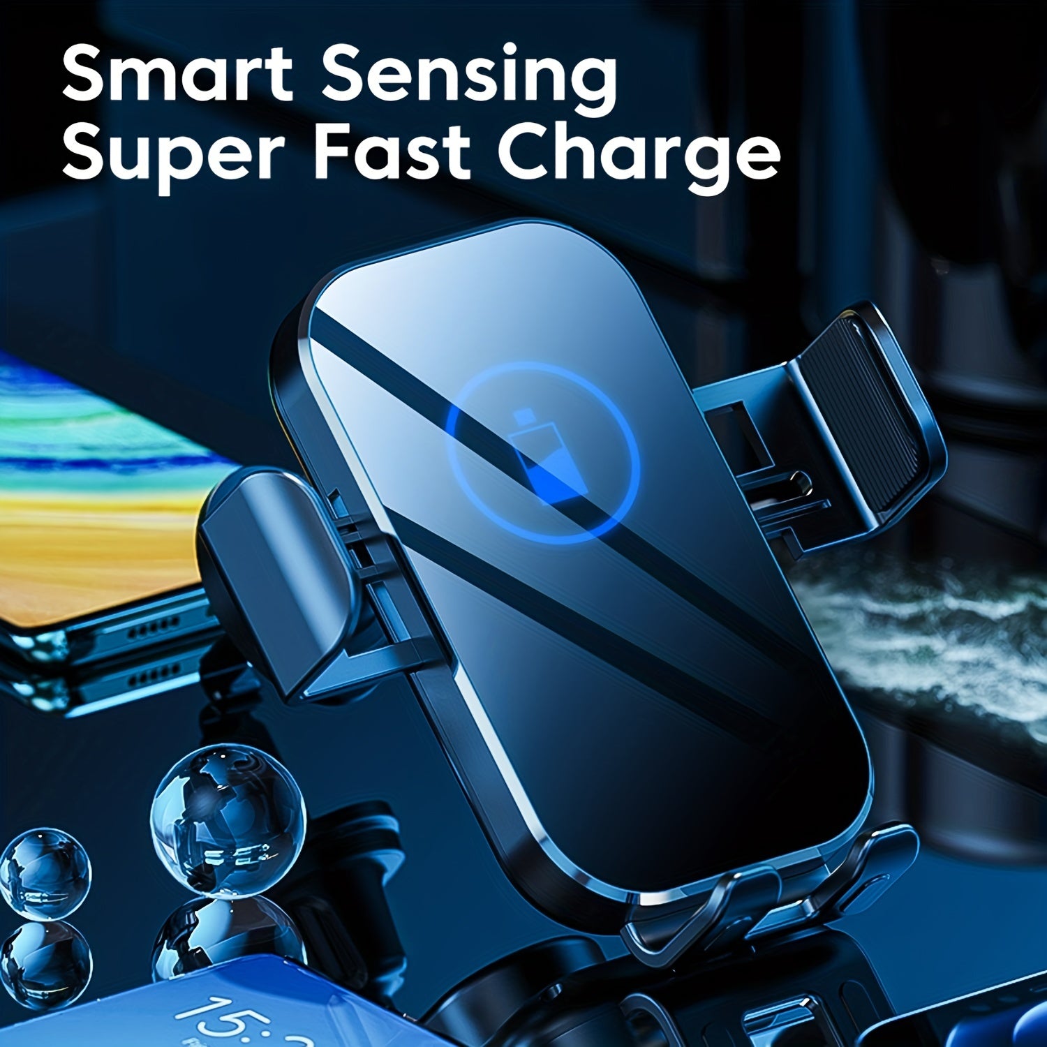 Car Mount Wireless Charger Automatic Sensing 15W Fast Charging Tempered Glass