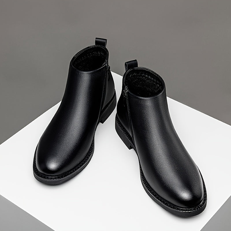 Мужские полусапоги на среднем каблуке из искусственной кожи однотонные круглым носком на резиновой подошве повседневные деловые туфли