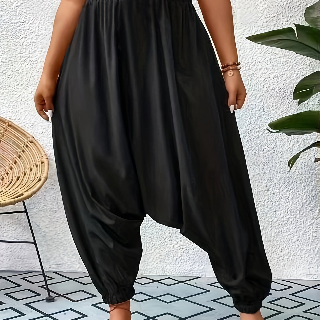 Plus Size Cotton Ruched Baggy Harem Pants for Spring and Summer Women