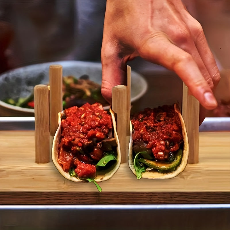 Bamboo Taco Holder Tray for 8 Tacos Tortillas and Burritos Kitchen Organizer
