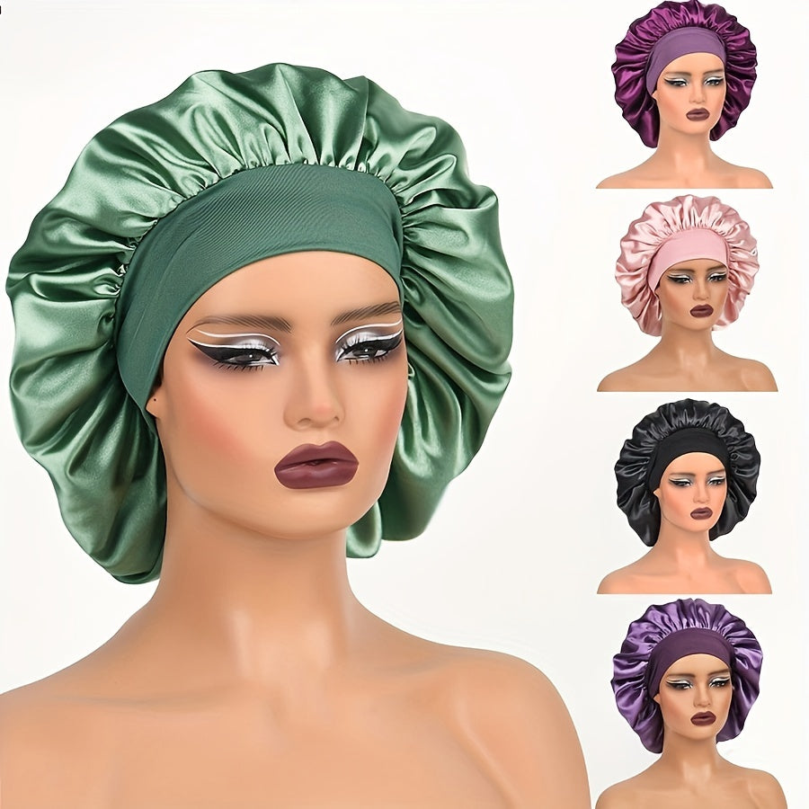 Adult Satin Sleep Bonnet Cap With Wide Elastic Band for All Hair Types