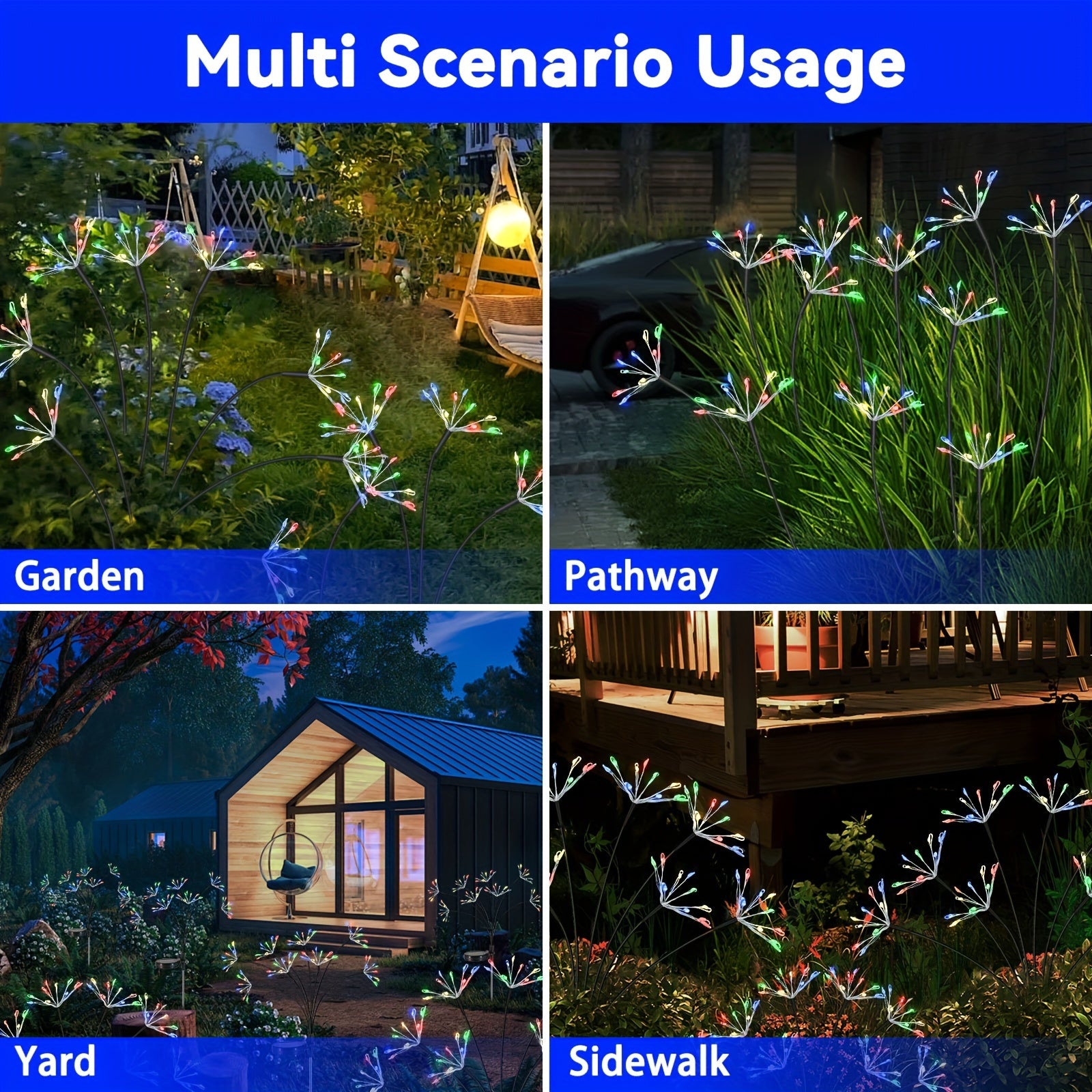 2-Pack Solar Garden Lights with Starburst Fireworks Design 160 LEDs Pathway Outdoor Waterproof