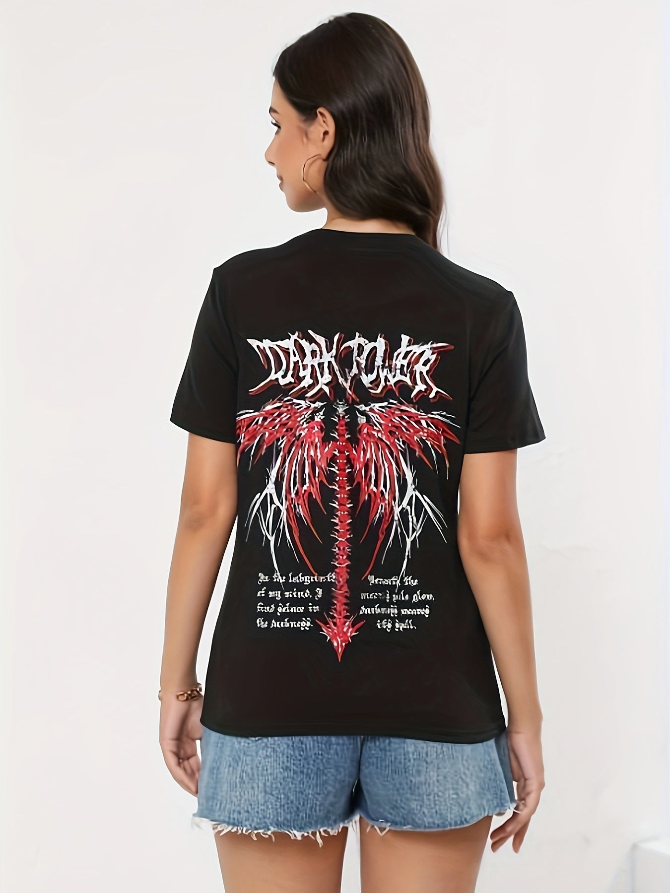 Women's Y2K Letter Print Crew Neck Short Sleeve T-Shirt for Spring Summer