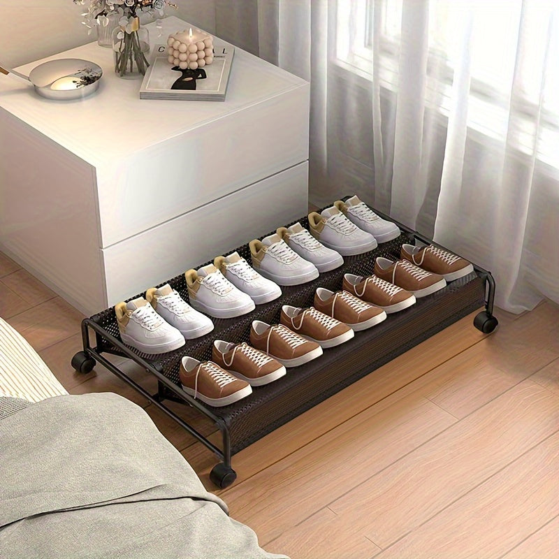 Zapatero bajo la cama con ruedas giratorias de 360° y organizador de metal para dormitorio, residencia, hogar