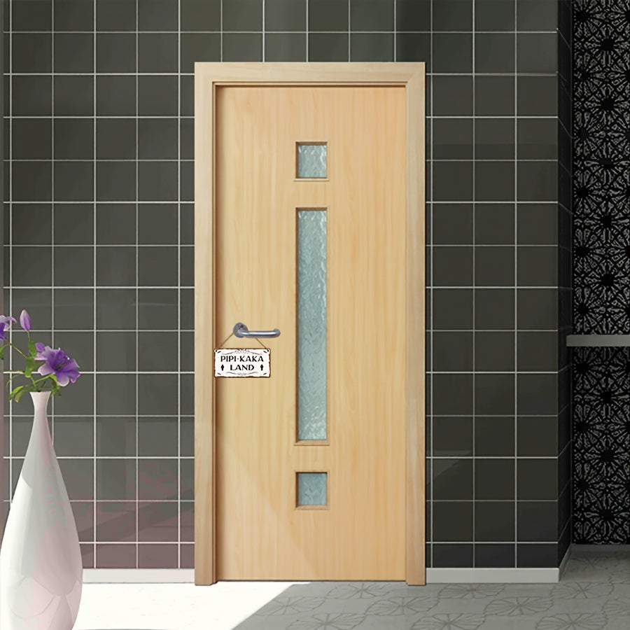 Vintage Rustic Waterproof Bathroom Sign 8.5x19.5cm with Twine Rope