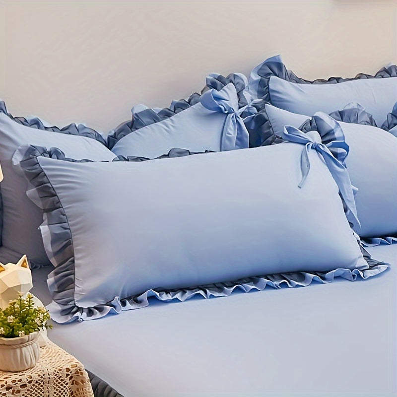 Soft Solid Color Brushed Envelope Pillowcase with Lotus Leaf Lace for Sofa Bed