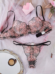 Women's Lingerie Set Satin Lace Bra and Panty Pack of 2