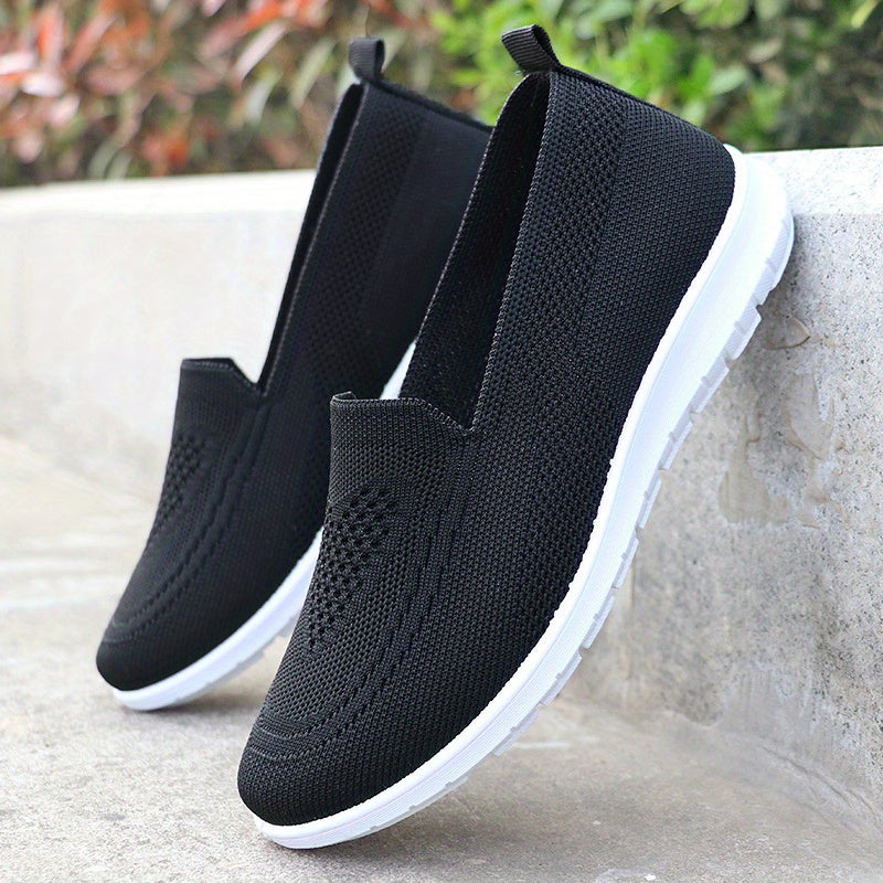 Women's Summer Slip-On Sneakers Breathable Fabric Flat Shoes in Solid Color