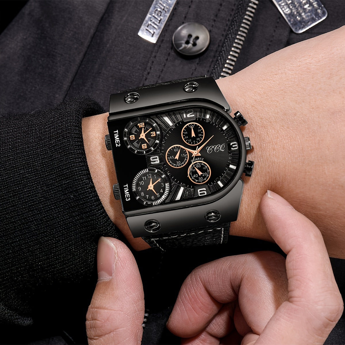 Men's Quartz Watch Large Dial Faux Leather Strap Alloy Case Non-Rechargeable Battery