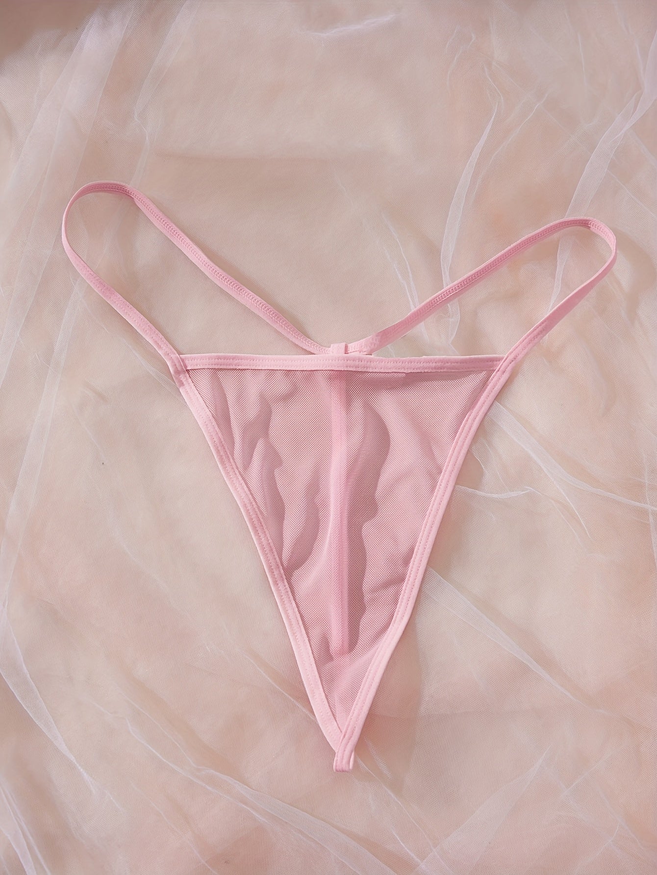 Plus Size Women's Mesh Thong Panties and Sheer Lace Nightgown Set Pink