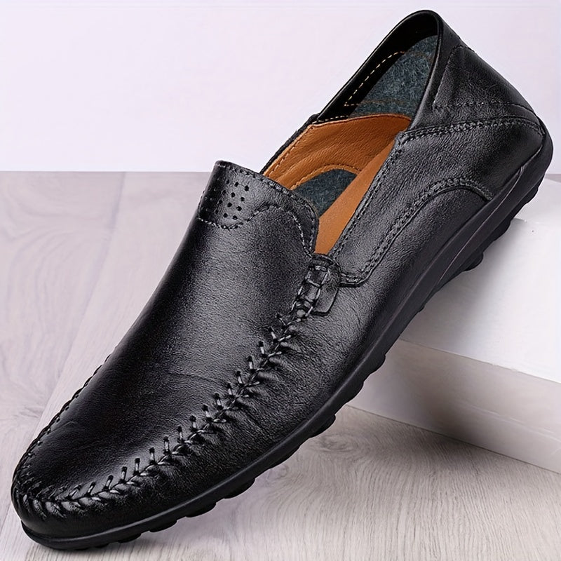 CLOHOO Brendi Ikki qatlamli sigir terisi, kauchuk pastki qismi, qo'l bilan tikilgan, erkaklar uchun slip-on loafers