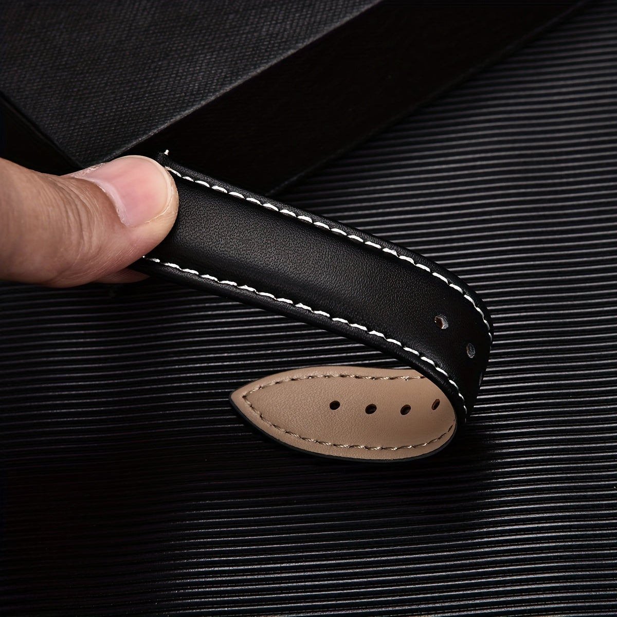 Double Press Solid Butterfly Buckle PU Leather Watch Strap 18mm 20mm 22mm 24mm