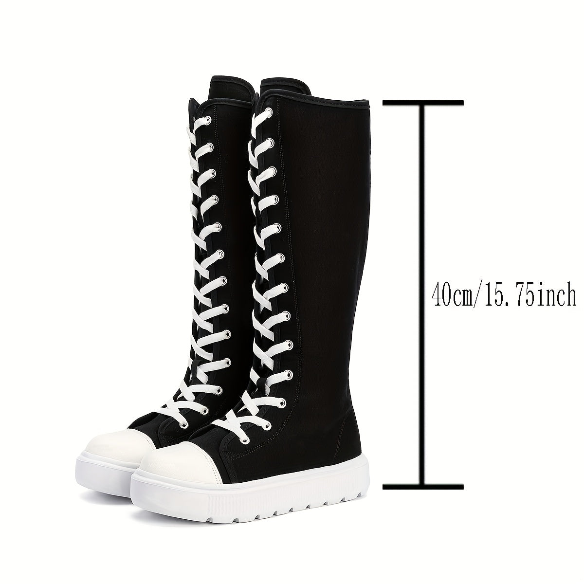 Women's Black Knee-High Lace-Up Leather Boots with Zippers
